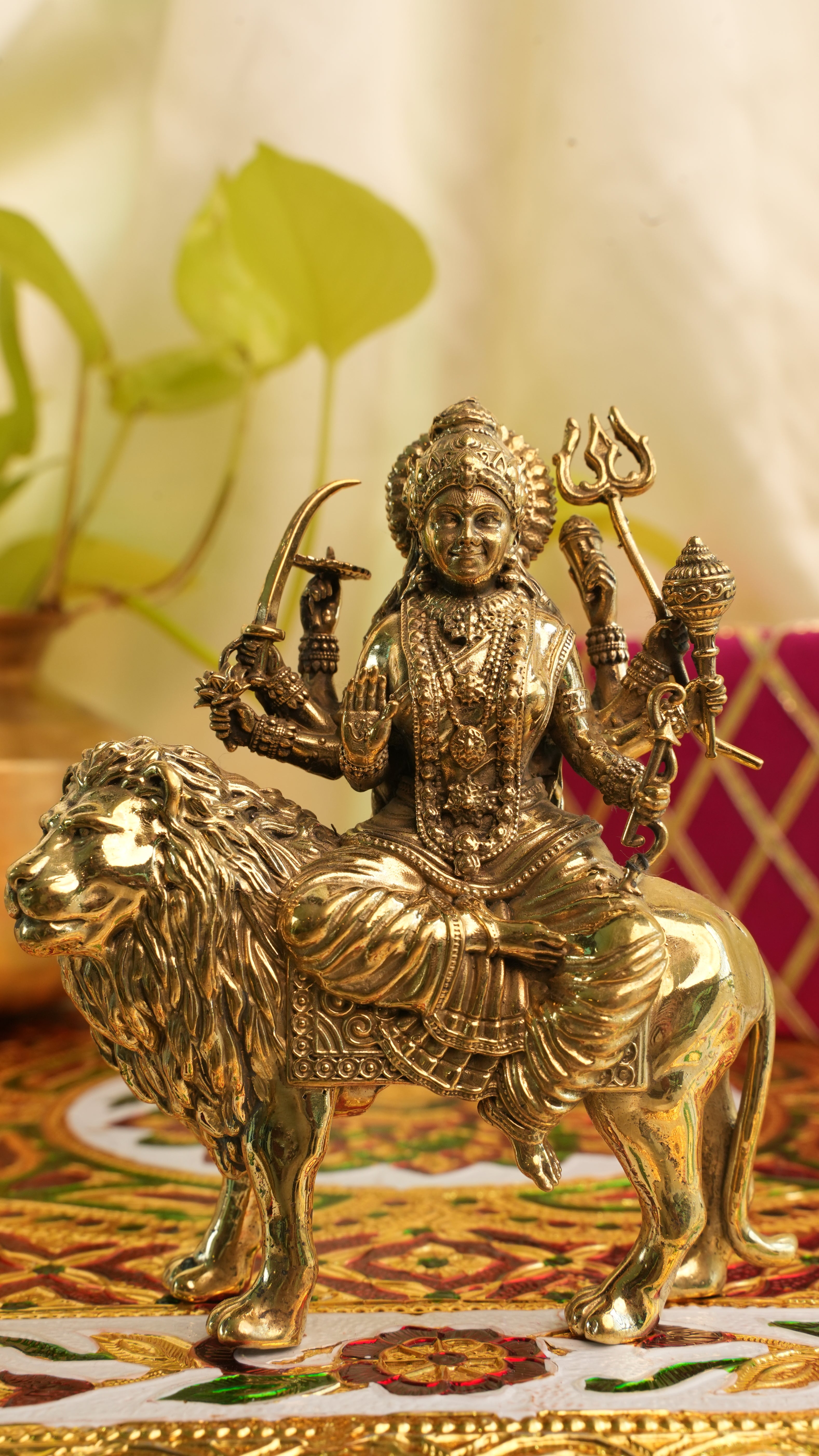 Brass Goddess Durga Murti | Seated on Lion